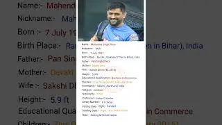 Indian Cricketer MS Dhoni ji ka Biography #shortvideo #viral #youtubeshorts #shorts #short