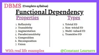 21. Properties & Types of Functional Dependency | FD in DBMS | DBMS complete syllabus playlist