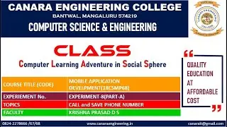 VTU MOBILE APPLICATION DEVELOPMENT(18CSMP68) [Phone Call and Save] (E8 L1)