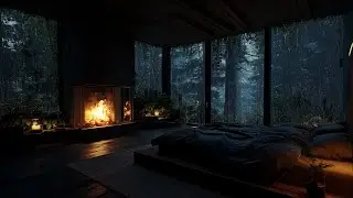 Deep Healing Sleep 🌧️ Rain and Fireplace Sounds in a Warm, Cozy Night Bedroom