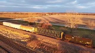 Drone video of southbound Union Pacific train north of Elkhart, Iowa on the Spine Line