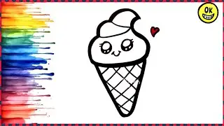 Ice Cream 🍦 Drawing, Colouring for kids, Drawing for kids, Easy Drawing for kids