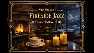 Cozy 1940's Hotel Midnight Fireside Jazz | Relaxing Jazz + Fire Crackle + Snow