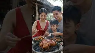 Village Feast! Joyful Meal of Roasted Chicken in a Beautiful Cambodian Setting