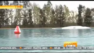 Marks pants fall down while wake boarding on live TV