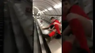 Drunk Slides Down Tube Escalator [FAIL]