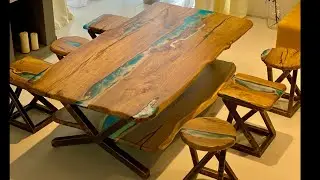 Супер мега столрека из слэбов карагача и эпоксидной смолы, epoxytable epoxyriver