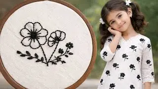White kids kurta design with beautiful black hand embroidery 🌸#HandEmbroidery#KidsKurtaDesign