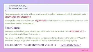 Fixing Python Crash 0xC0000005 on MySQL Connection in Windows 11 by Installing Visual C+ +  Redistr