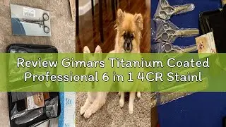Review Gimars Titanium Coated Professional 6 in 1 4CR Stainless Steel Dog Grooming Scissors with Saf