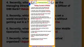 1 February  Current Affairs 2025 |Today current affairs #ssccgl  #currentaffairs #gk  #sscchsl #upsc