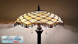 Tiffany Style Floor Lamp Beige Stained Glass Metal Base LED Bulbs 64H*16