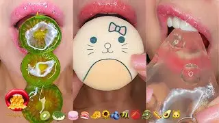 ASMR Satisfying Eating Emoji Food Challenge Jello Jelly Macarons Fruit