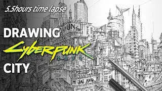 Drawing Futuristic City at once (5.5hours timelapse)  #Cyber_Punk