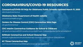Coronavirus/COVID19 FAQs (March 20, 2020) AUDIO w/ State Supt. Joy Hofmeister & Districts - Call #3