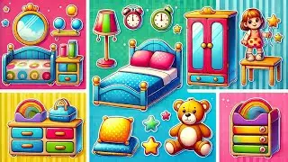 Learn Bedroom Vocabulary for Kids | Family Things with Pictures | Home Interiors