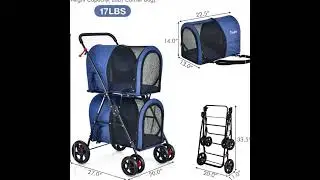 4-in-1 Double Pet Stroller with Detachable Carriage