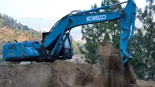 Excavator Cutting Hill - Throwing Out Soil- Opening New Track on Hill - Making Road on Hill - Prt 2
