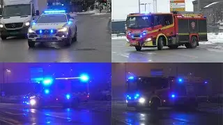 [New Firetruck!] Oslo Fire Department and Police Responding Code 3 in Downtown Oslo