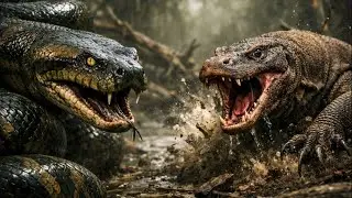 Giant Anaconda vs Komodo Dragon – Prehistoric Swamp Rescue Battle