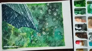 How to paint a rainy day using gouache. Gouache painting. Anusree Singh Arts.