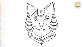 Ancient Egyptian goddess Bast drawings easy | Outline art | How to draw Egyptian cat step by step