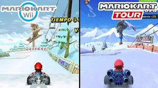 Mario Kart Tour vs Mario Kart Wii - Comparacion de la Cumbre DK │Temporada Nevada│