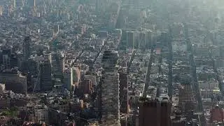 Aerial View of Manhattan's Skyscrapers and the Hudson River at Late Clear Afternoon