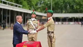 PM Shehbaz giving awards to high achievers of 151st Long Course at passing out Ceremony at PMA Kakul