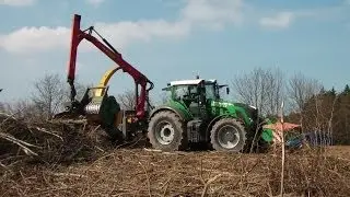 Energieholz zu Hackschnitzel mit Fendt 930 und Heizohack, wood chipper schredder in crop use