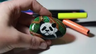 Панда в лесу - урок рисования акварелью и фломастерами на камнях. Art Therapy. Арт терапия.