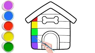 Dog House Drawing and Coloring for Kids | How to Draw Cute Dog House
