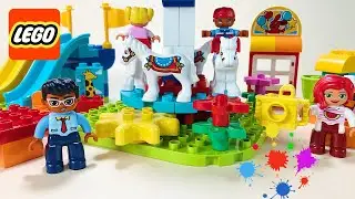 LEGO DUPLO Fun family fair instructions and play. Set 10841 toy unboxing. Learning colours