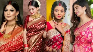 Latest Banarasi Saree Ideas for Newly married Girls -Silk Saree Jewellery and Hairstyle ideas 2023