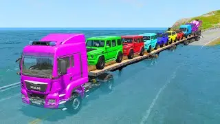 Flatbed Truck McQueen | Transportation with Truck - Pothole vs Car #85 | BeamNG.Drive Gameplay