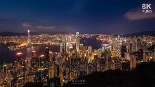 8K hong kong night scene at victoria peak time lapse