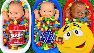1 Hour Satisfying with Full of 3 Rainbow BathTubs Candy with M&M's & Magic Slime Cutting Video