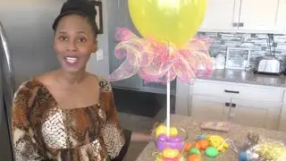 Easy Balloon Decorations| Spring Balloon Centerpiece- Deco Mesh and Easter Eggs