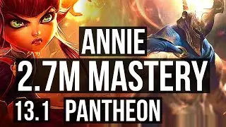ANNIE vs PANTHEON (MID) | 6/0/2, 2.7M mastery, Rank 7 Annie, 900+ games | EUW Grandmaster | 13.1