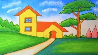 How to Draw a Beautiful Village House Scenery Drawing | Peaceful Rural Life Art