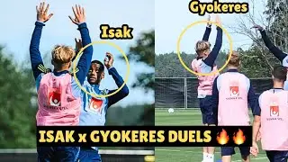 Moment Alexander Isak challenged Gyokeres in a WILD JUMP during training 