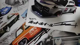 ジュンイマイ (JunImai) 氏 オートグラフセッション デザインシート３枚 (KPGC10ハコスカ、C10)  ホットウィールズ  ホットホイール