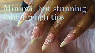 Long Almond French Tips with Hand Painted Floral Art