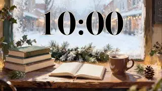 10 Minute Winter Cafe Focus Timer ☕ Cozy Coffee Shop Snow Ambience + Relaxing Jazz Lofi (No Lyrics)