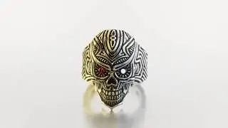 Custom Made Luxury Carpe Diem Mens Gold Skull Ring with Rubies by Proclamation Jewelry