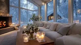 ❄️🔥 Fireplace Winter Piano | White Lounge 3 Hours | Deep Sleep Meditation Stress Relief Study Work