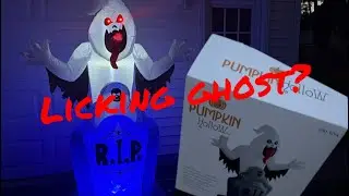 Inflatable ghost with tongue and tombstone inflatable review with swirling lights 