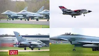 [4K] AMAZING FIGHTER JET POWER at Nörvenich Air Base | 6 Typhoons, 3 Tornados & 1 F16