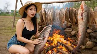 Satisfying Village Cooking: Giant Fish Catching and How to Make Simple Smoked Fish at Home