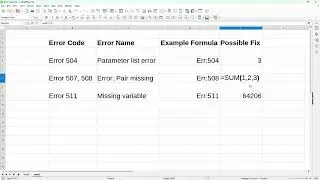 Formula Error Codes 504, 508, and 511 in LibreOffice Calc